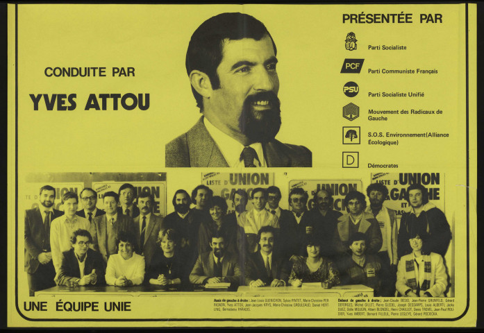 Essonne [Département]. - Affiche électorale. Liste Une équipe unie, conduite par Yves ATTOU (1985). 