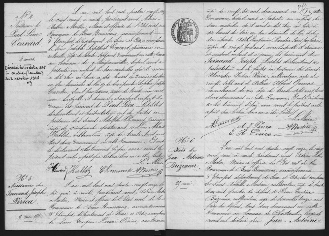 BUNO-BONNEVAUX.- Naissances, mariages, décès : registre d'état civil (1891-1905. 