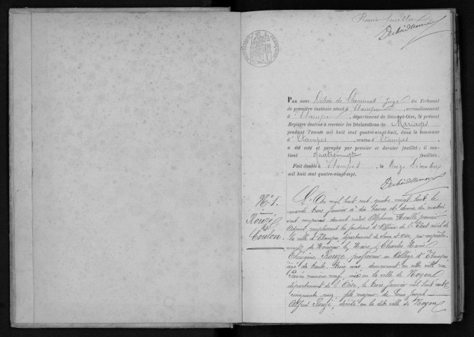 ETAMPES. Mariages : registre d'état civil (1888). 