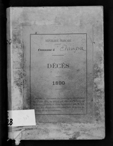 ETAMPES. Décès : registre d'état civil (1890). 