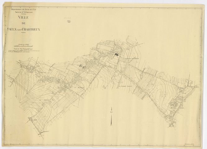 Fonds de plan topographique de SAULX-LES-CHARTREUX dressé et dessiné par M. COLIN, topographe, 1943. Ech. 1/2.000. N et B. Dim. 0,79 x 1,09. [en rouleau]. 