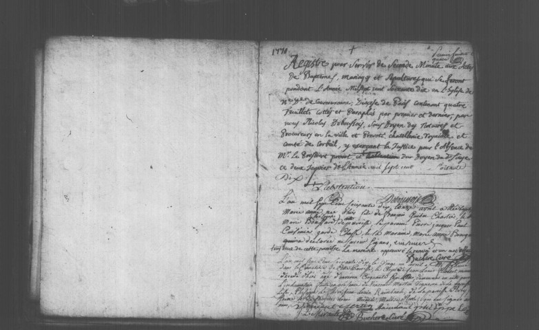 COURCOURONNES. Paroisse Notre-Dame : Baptêmes, mariages, sépultures : registre paroissial (1749-1770). [Lacunes : B.M.S. (1754, 1757-1758, 1761)]. 