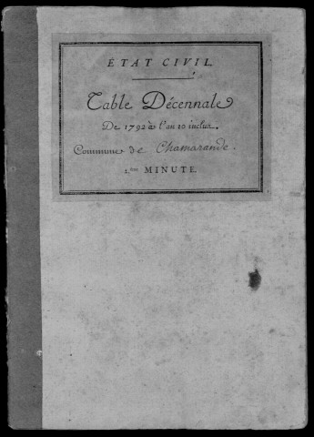 CHAMARANDE. Tables décennales (1792-1902). 