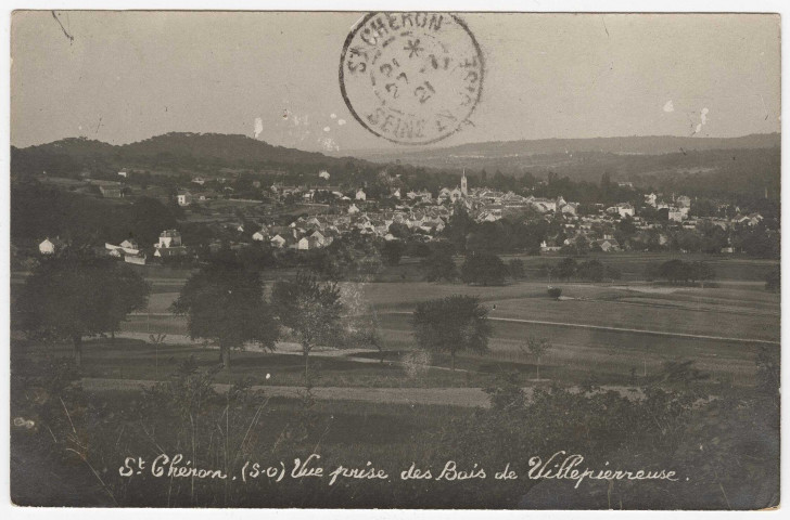 SAINT-CHERON. - Vue générale (prise des bois de Villepierreuse) [1921, timbre à 25 centimes]. 