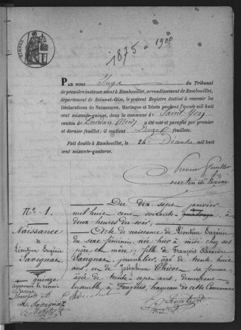 SAINT-YON.- Naissances, mariages, décès : registre d'état civil (1875-1900). 
