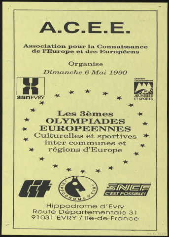 EVRY. - 3èmes olympiades européennes culturelles et sportives inter-communes et régions d'Europe, Hippodrome, 6 mai 1990. 