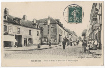 ESSONNES. - Rue de Paris et place de la République [route nationale], Beaugeard, 1907, 6 mots, 5 c, ad. 