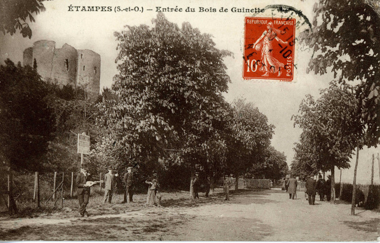 ETAMPES. - Entrée du bois de Guinette [Editeur LP, 1913, timbre à 10 centimes, sépia]. 