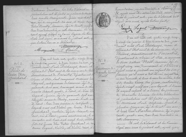 BIEVRES.- Naissances, mariages, décès : registre d'état civil (1893-1900). 
