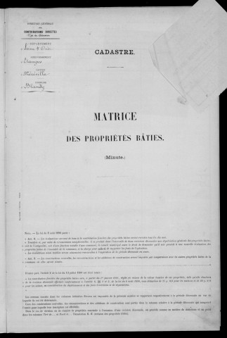 BLANDY. - Matrice des propriétés bâties [cadastre rénové en 1938]. 