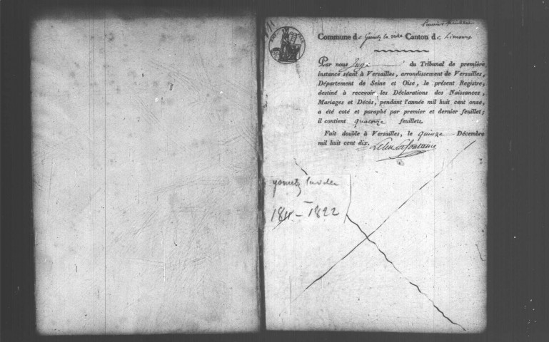 GOMETZ-LA-VILLE. Naissances, mariages, décès : registre d'état civil (1811-1822). 