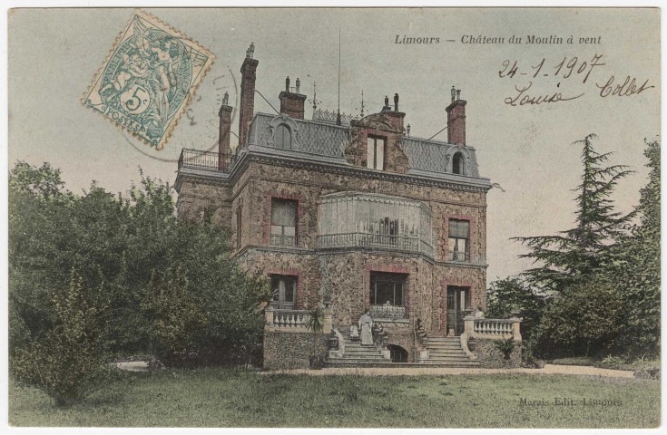 LIMOURS-EN-HUREPOIX. - Château du moulin à vent. Marais (1907), 2 mots, 5 c, ad., coloriée. 