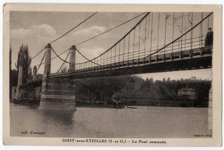 EVRY. - Le pont suspendu [Editeur Combier, Contassol, 1933, timbre à 25 centimes, sépia]. 
