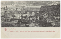 CORBEIL-ESSONNES. - Corbeil - Passage de la Seine par les Prussiens à Corbeil, le 17 septembre 1870. Edition Seine-et-Oise artistique et pittoresque, collection Paul Allorge, dessin. 