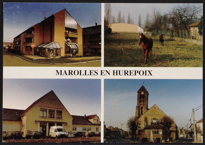 MAROLLES-EN-HUEPOIX. - Mairie, église, commerce et pâturage [1985-1996]