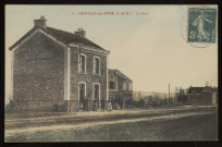 LEUVILLE-SUR-ORGE. - La gare. Editeur Gauthier, Leuville-sur-Orge, cliché Ch. Maire, photo, Montlhéry, timbre à 5 centimes, colorisée. 
