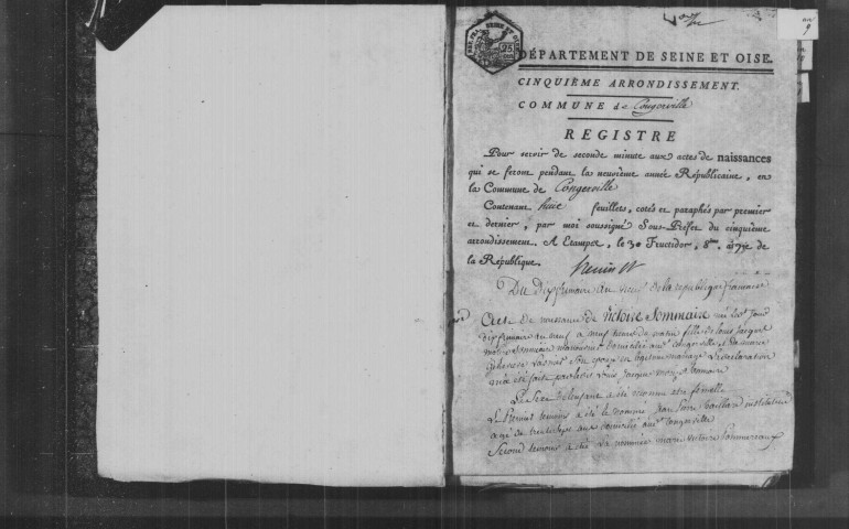 CONGERVILLE. Naissances, mariages, décès : registre d'état civil (an IX-1850). 