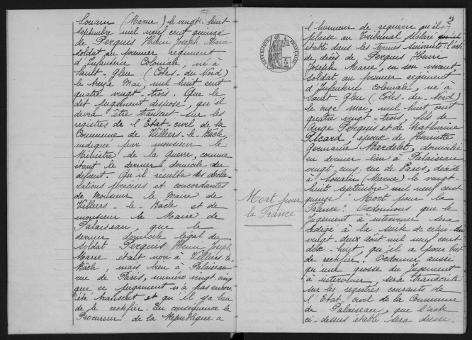 PALAISEAU. - Décès : registre d'état civil.