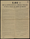 PARIS [Département]. - Texte de loi sur la répression de l'ivresse publique et sur la police des débits de boissons, 1er octobre 1917. 