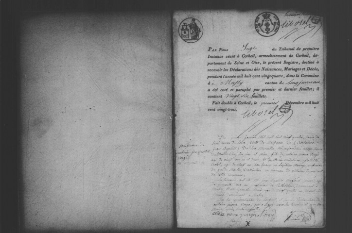 MASSY. Naissances, mariages, décès : registre d'état civil (1824-1832). 