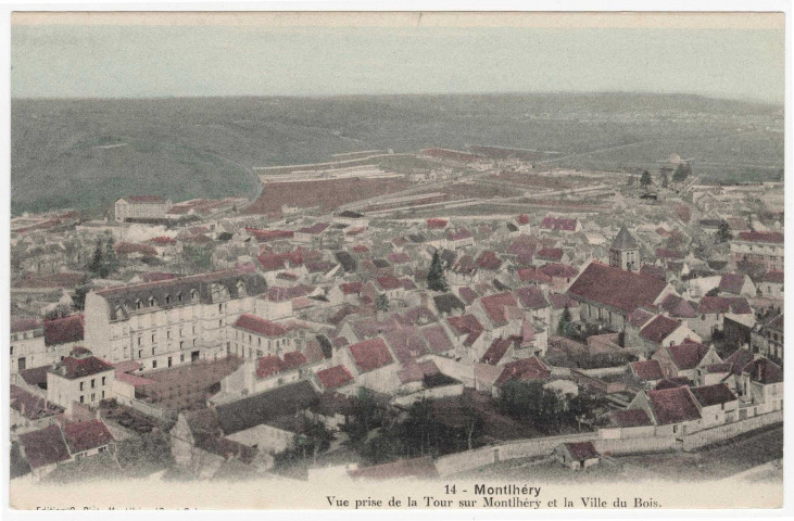MONTLHERY. - Vue prise de la tour sur Montlhéry et la Ville-du-Bois [Editeur Bréger, coloriée]. 