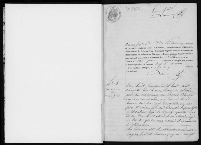 VILLECONIN. Naissances, mariages, décès : registre d'état civil (1861-1875). 