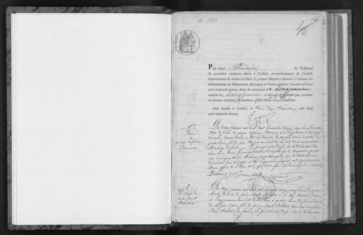 LONGJUMEAU. Naissances, mariages, décès : registre d'état civil (1873-1877). 