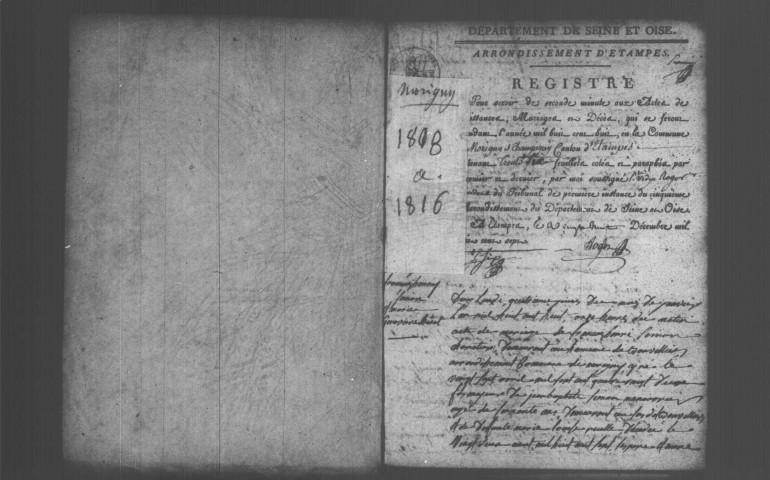 SAINT-GERMAIN-LES-ETAMPES (MORIGNY-CHAMPIGNY). Naissances, mariages, décès : registre d'état civil (1808-1816). 