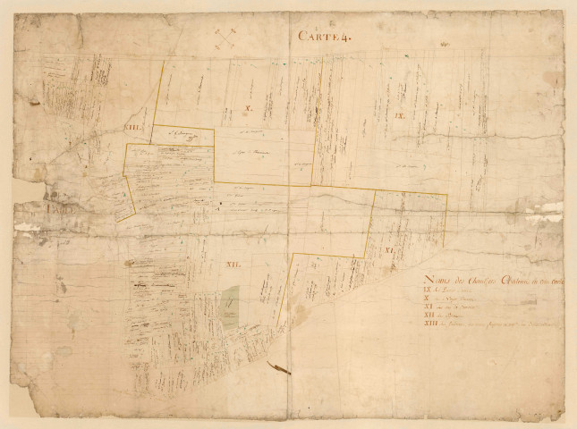 CHAMARANDE. - Carte 4, s.d., 98 x 128 cm. [série incompète de plans du XVIIIe siècle annotés en vert] 