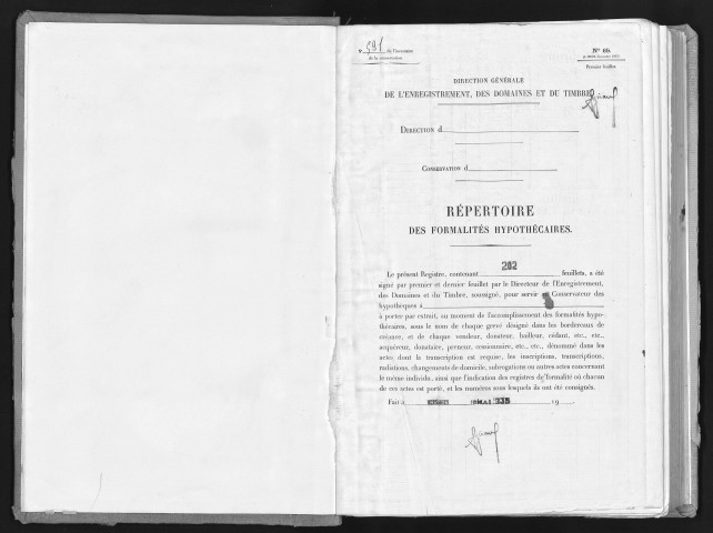 Conservation des hypothèques de CORBEIL. - Répertoire des formalités hypothécaires, volume n° 591 : A-Z (registre ouvert en 1935). 