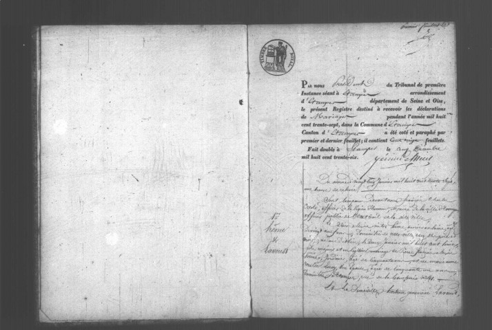 ETAMPES. Mariages : registre d'état civil (1837). 