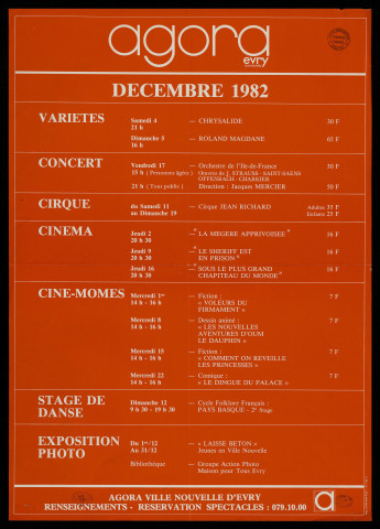 EVRY. - A l'Agora d'Evry : programme culturel, décembre 1982. 
