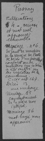 PUSSAY. - Naissances, mariages, décès : registre d'état civil.