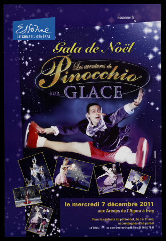 EVRY. - Gala de Noël pour les enfants du personnel du Conseil général : les aventures de Pinocchio sur glace, Arènes de l'Agora, 7 décembre 2011. 