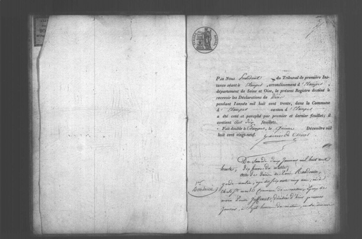 ETAMPES. Décès : registre d'état civil (1830). 