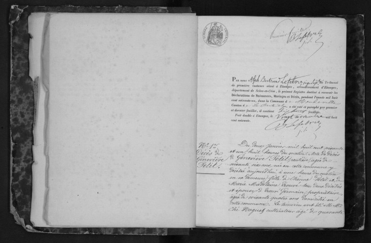MONDEVILLE. Naissances, mariages, décès : registre d'état civil (1861-1875). 