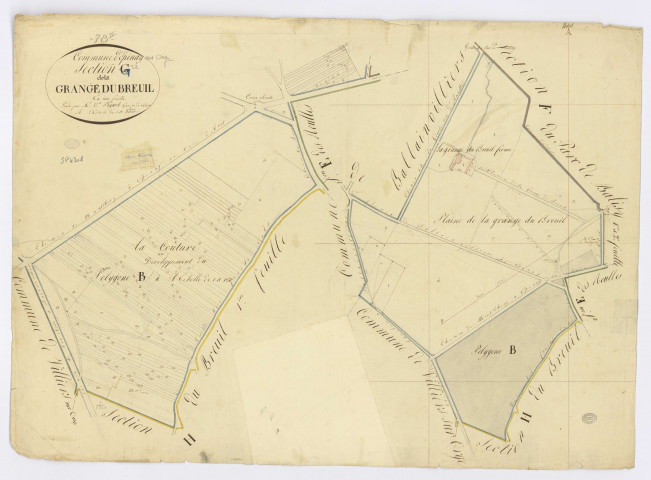 EPINAY-SUR-ORGE. - Section G - Grange du Breuil (la), 2, ech. 1/2500, coul., aquarelle, papier, 65x89 (1813). 