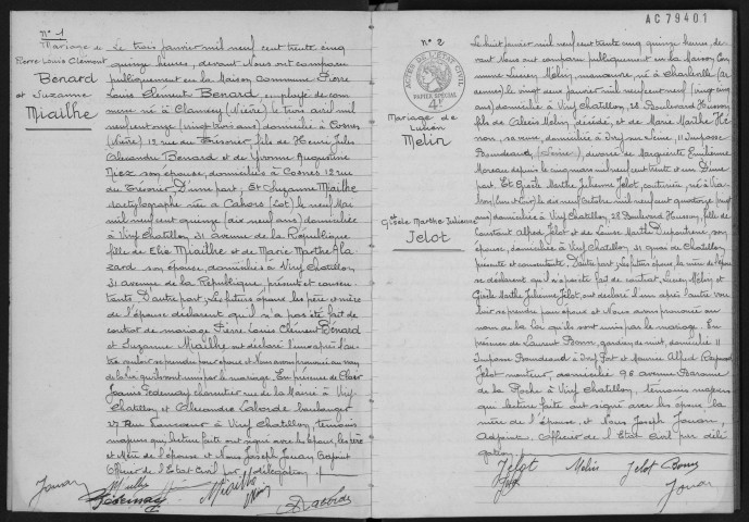 VIRY-CHATILLON. - Mariages : registre d'état civil.