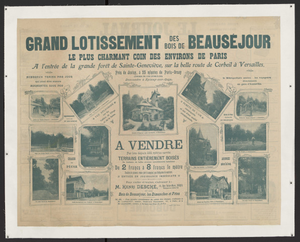 SAINTE-GENEVIEVE-DES-BOIS. - Grand lotissement des bois de Beauséjour : vente de terrains entièrement boisés, à l'entrée de la forêt de Sainte-Geneviève-des-Bois (1920). 