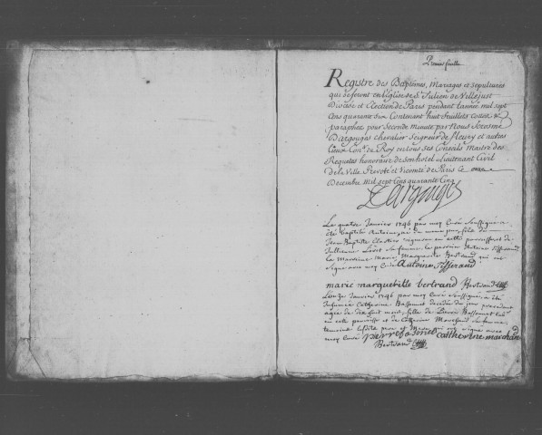VILLEJUST. Paroisse Saint-Julien : Baptêmes, mariages, sépultures : registre paroissial (1746-1758). 