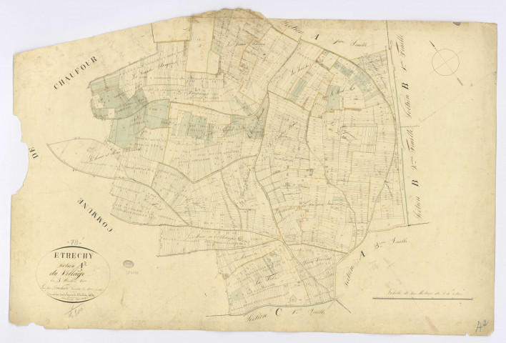 ETRECHY. - Section A - Village (le), 2, ech. 1/2500, coul., aquarelle, papier, 65x97 (1825). 