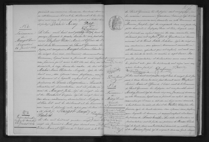SAINT-GERMAIN-LES-ARPAJON. Naissances, mariages, décès : registre d'état civil (1883-1889). 