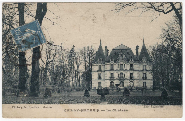 CHILLY-MAZARIN. - Le château, Combier, 1927, 3 mots, 25 c, ad., bleue. 