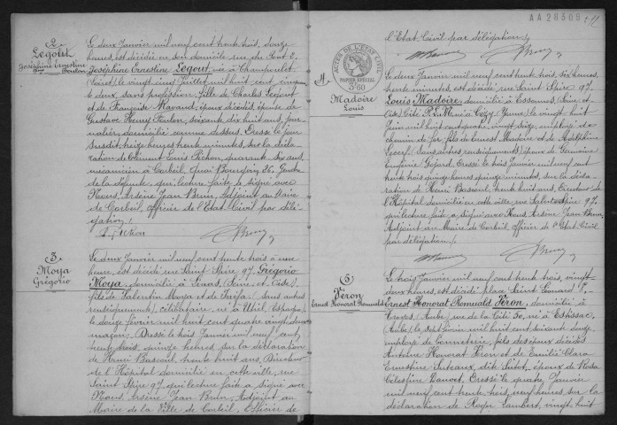 CORBEIL.- Décès : registre d'état civil. 