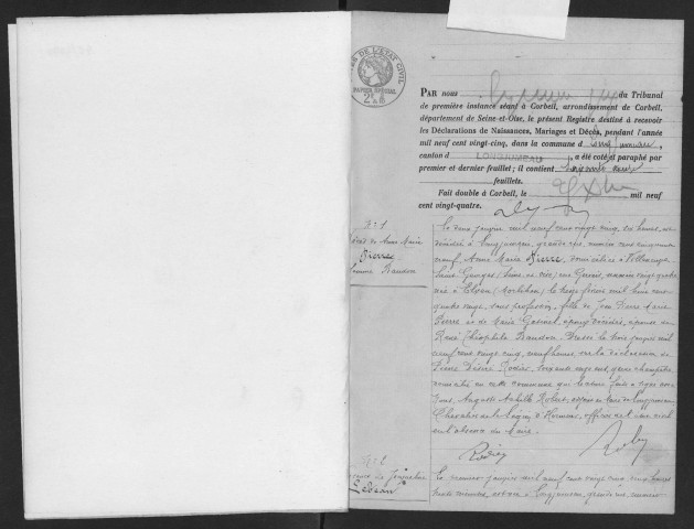 LONGJUMEAU. - Naissances, mariages, décès : registre d'état civil. 