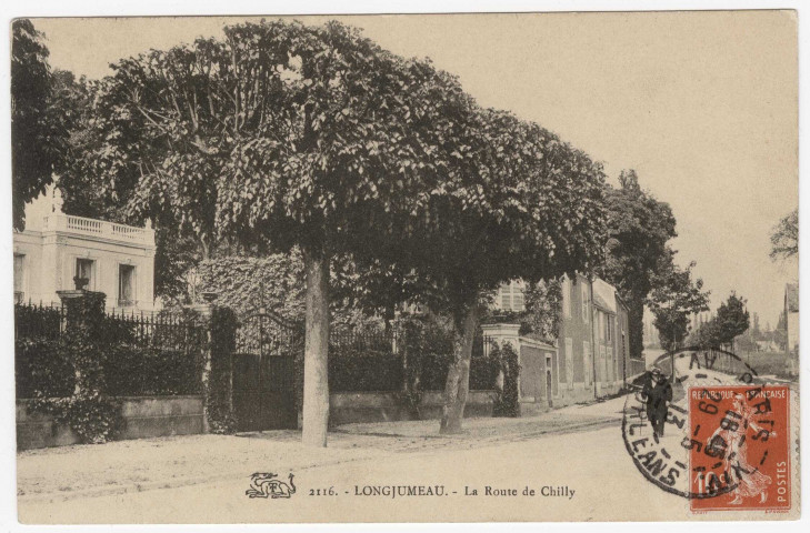 LONGJUMEAU. - La route de Chilly. (1913), 5 lignes, 10 c, ad. 