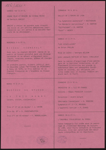EVRY. - Théâtre, danse, musique, variétés, cinéma, arts plastiques : programme culturel, Centre culturel de l'Agora, mars 1980. 