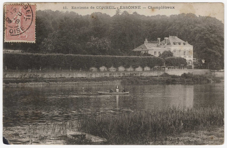 SAINTRY-SUR-SEINE. - Environs de Corbeil, Champlâtreux, vue d'une propriété [Editeur Mardelet, 1906, timbre à 10 centimes]. 