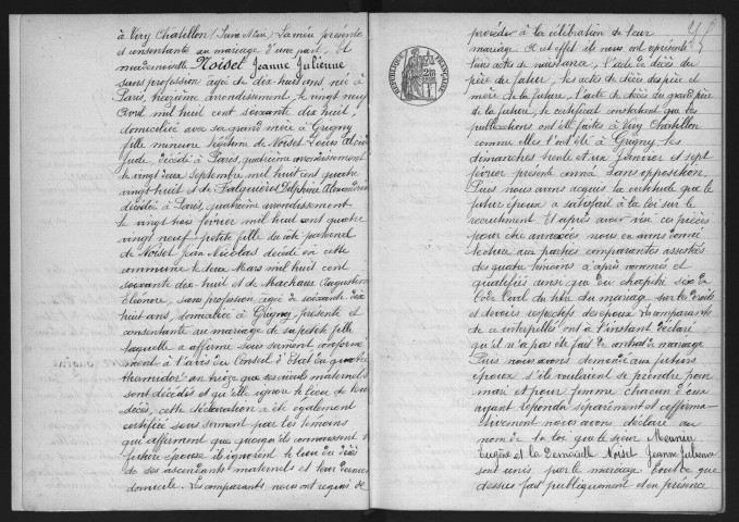 GRIGNY.- Naissances, mariages, décès : registre d'état civil (1897-1904). 