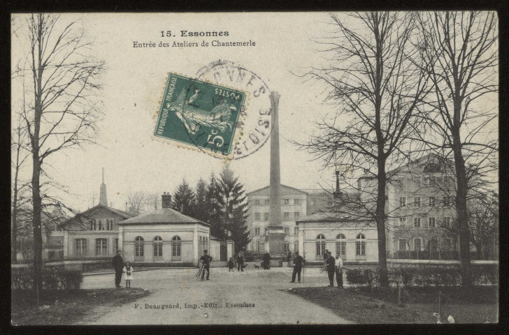 CORBEIL-ESSONNES. - ESSONNES - Entrée des ateliers de Chantemerle. Editeur Beaugeard, Essonnes, 1919, timbre à 5 centimes. 